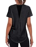Jlowesun Sportshirt Damen Kurzarm,Leichtes Atmungsaktiv Funktions Back Mesh Sport Oberteile Damen,Rundhals Sport Top Frauen Passend für Fitness Laufshirt Yoga