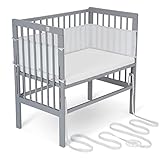 FabiMax Baby Beistellbett für Boxspringbetten, stufenlos höhenverstellbar, Buchenholz massiv, grau lackiert (Matratze Classic, Weiß 7 Punkte)