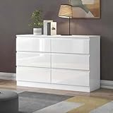 LSLIFE Weiße Schwarz Kommode mit 6/7/8 Schubladen Hochglanz Schlafzimmerschrank Nachttisch Sideboard Stauraum Möbel für Wohnzimmer Büro Flur (6 Schubladen weiß)