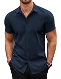 COOFANDY Sommerhemd Herren Kurzarm Business Hemd Herren Kurzarm Freizeithemd für Herren Kurzarmhemd Button Down Hemd Herrenhemd Kurzarm Marineblau L