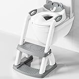 Toilettensitz Kinder mit Treppe, Höhenverstellbar Faltbarer 2-in-1 Toilettensitz Kinder mit Gepolstertem Sitz, Spritz- und Stabilen Rutschfester Tritt, Toilettenaufsatz für Kinder ab 1-7 jahre
