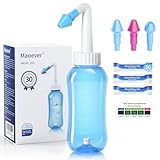 Nasendusche Set, Nasenspülkanne zur Nasenreinigung und Nasenspülung，BPA-frei, 300 ml, mit 30 Nasenwasch-Salzpaketen und Aufkleberthermometer(hellblau)