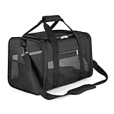 PETTOM Transportbox für Hunde und Katzen 43x28x28 cm, Faltbar, Wasserdicht, mit Schultergurt, Weich Gepolstert, für Reisen im Flugzeug, Auto oder Zug, für Haustiere, Schwarz