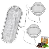 3 Stück Gewürzei, Edelstahl Teesieb, Gewürzsieb zum Mitkochen mit Kette, Gewürzkugel, Tee Sieb, Gewürzsäckchen zum Kochen, Tee Ei Sieb für Losen Tee, Gewürze und Gewürze (Elliptisch, Kreisförmig)