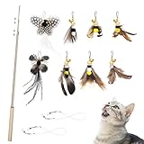 SONGWAY Interaktives Katzenspielzeug Feder - Katzenspielzeug Set mit 8 Insekt Natürliche Ersatzfedern mit Glocken, Katzenangel, Einziehbare Federstab Katze Spielzeug für Kätzchen und Katzen