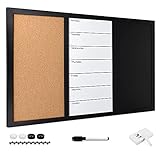 Navaris 3in1 Kombitafel 70x50cm - Kreidetafel Whiteboard Kork Pinnwand - Memoboard magnetische Seiten Weekly Plan inkl. Kreide Pins Magnete Halterung