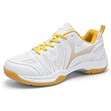Qynthra Unisex Badmintonschuhe Große Größen Atmungsaktiv Hallenschuhe Leicht rutschfest Für Erwachsene und Jugendliche Tennis Tischtennis,Gelb,44 EU