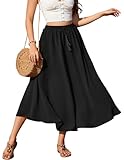 Zeagoo Damen Langer Rock Hohe Taille Röcke Elegant Maxirock A-Linien Sommerrock Mit Kordelzug Casual Midi Freizeitrock Schwarzer Mesh-Rock Tüll Frühling M