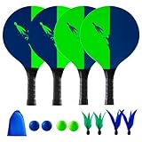 U&C Planet Beachball Set Paddle Ball Spiel Strandschlägerset aus Holz Schläger Spiel für Kinder&Familie 4 Schläger, 8 Bälle Spielzeug für Garten Strand Party