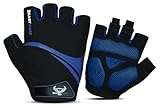 BEAST RAGE Halbfinger-Fahrradhandschuhe für Damen und Herren, atmungsaktiv, fingerlos, mit rutschfester Handfläche, Stoßdämpfung, Gel-Polsterung für Rennrad, MTB, Mountainbiking, Blau, Größe S