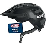 ABUS MTB-Helm MoTrip - robuster Fahrradhelm mit höhenverstellbarem Schirm für Mountainbiker - individuelle Passform - Unisex - Schwarz Glänzend, L, L (57-61 cm)