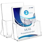 AITEE DIN A5 Tisch-Prospektständer: 2 Stück Acryl Transparenter Flyerständer Freistehende Prospekthalter für Counter Büro Restaurant Rezeption