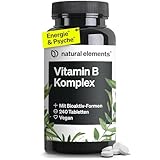 natural elements Vitamin B Komplex – 240 Tabletten – mit 8 essenziellen B-Vitaminen & Kofaktoren – mit Bioaktiv-Formen – vegan, hochdosiert – laborgeprüft