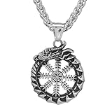 TQWSVUM Männer Wikinger Helm Der Ehrfurcht Ouroboros Anhänger Halsketten - Nordic Dragon Edelstahl Vintage Tier Amulett Pullover Kette - Street Fashion Hip Hop Schmuck