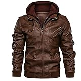 Fieldjacket Herren Winter Bomberjacke Lederjacke mit Kapuze,Kanpola Vintage Warme Pilotenjacke GroßE GrößE Freizeitjacke