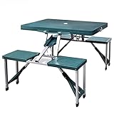 CFODOJ Campingtisch Set faltbar mit 4 Hockern Aluminium extra hellgrün
