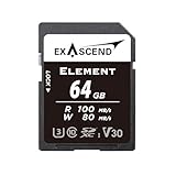 Exascend Element 64GB SDXC UHS-I V30 Speicherkarte 4K UHD bis zu 100 MB/s, UHS-I, Klasse 10, U3, V30 Kamera SD-Karte (UHS-I V30 100MB/s, 64 GB)