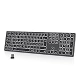 seenda Beleuchtete Funktastatur, Kabellose Tastatur mit Weißer LED Hintergrundbeleuchtung, QWERTZ Layout, Wiederaufladbare Ultraslim Fullsize Wireless Tastatur für Windows PC/Laptop/Tablet, Space Grau