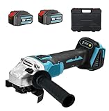 Akku Winkelschleifer Kabellos，Ersatz für Makita Akku 18V, mit 2× 5.5Ah Akkus & Ladegerät, Neues Upgrade Akku Flex Trennschleifer 125mm, 9000U/min, für Präzises Trennen und Schleifen（Blau）