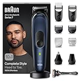 Braun All-In-One Bartpflege Bodygroomer Set, 10-in-1 Barttrimmer/Bartschneider, Nasenhaartrimmer, Trimmer/Haarschneider Herren, Haarschneidemaschine, wasserdicht, 100 Min. kabellose Laufzeit, MGK7410