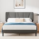 Zinus Maya Bett 180x200 cm - Höhe 30cm - Gepolstertes Bettgestell mit Kopfteil - Lattenrost aus Holz – Dunkelgrau