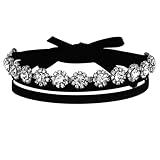 Epinki Schmuck Punk Kristall Blumen Choker Halsband Samt Halsreif Erstellbare Kragen Halskette Collier Kette, Silber, 141.5CM