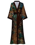Kihnop Langer Kimono aus Satin mit Blumenmuster für Damen, Bademantel aus Seide, Einheitsgröße, Bergwald, One size