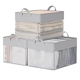 SONGMICS Aufbewahrungsbox 3er Set, Aufbewahrungskorb mittelgroß, Ordnungsboxen Stoff, Faltbox, transparentes Nylonnetz, 40 x 30 x 25 cm, Griffe, für Schlafzimmer, Wohnzimmer, taubengrau RFB940G01