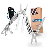NORDMUT® Multitool Werkzeug [16 in 1] Edelstahl Taschenmesser mit 16 praktischen Werkzeugen | Outdoor Messer Multifunktionstool faltbar mit Zange, Schere, Messer und Säge für Outdoor und Camping