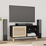 BOWEKAM Home & Garden TV-Schrank schwarz 80x30x40 cm Massivholz Kiefer und Natur Rattan Möbel Wahl