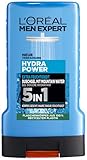 L'Oréal Men Expert Duschgel und Shampoo für Männer, Duschbad zur Reinigung von Körper, Haar und Gesicht, Herren Körperpflege für hydratisierte Haut mit Mountain Water, Hydra Power, 1 x 250 ml