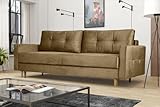 Kaiser Möbel - Sofa mit Schlaffunktion - Couch 3 Sitzer - 227 x 98 cm - Schlafsofa mit Bettkasten - Schlaffläche 200x142 - Klappsofa mit Holzbeinen, für Wohnzimmer oder Jugendzimmer - Beige