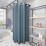 Raumteilerstange, U-förmige Gardinenstange mit blauen Sichtschutzvorhängen – Wandmontierter Raumteiler für Umkleidekabinen in Boutiquen und Einzelhandelsgeschäften, 80 cm (31,5 Zoll) – Ideal