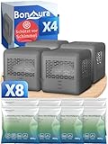 BonAura® 4x Luftentfeuchter ohne Strom + 8x 400g Luftenfeuchter Nachfüllpack - Raumentfeuchter bis 40m² für Keller, Bad uvm. - Entfeuchter und Luftentfeuchter Granulat im Set - Schutz vor Schimmel