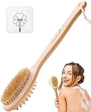 Yes Cart Holz Rückenbürste Mit Langem Stiel - 40cm Duschbürste Naturborsten l Badebürste Zum Entfernen Abgestorbener Haut, Cellulite, Verbessert Lymphfunktionen l Rückenbürste Dusche
