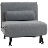 HOMCOM Schlafsessel, Klappsessel mit Bettfunktion, Rückenkissen, klappbarer Relaxsessel in Leinenoptik, Verstellbare Rückenlehne, bis 150 kg belastbar, für Wohnzimmer, Dunkelgrau