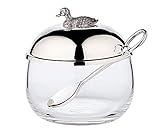 EDZARD Marmeladenglas Ente (Ø 10 cm) aus Silber & Glas - Box & Löffel - Schale, Dose für Zucker, Käse - Marmeladendose mit Deckel, Aufbewahrung mit Deckel, verschließbare Box als Geschenk