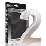 abcMIX LED Hausnummer, personalisierbare beleuchtete Hausnummer, Hausnummernleuchte mit LED - Hausnummer 2, Farbe EDELSTAHL, Lichtfarbeneinstellung, Dimmbarkeit