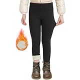 AMIYOYO Thermoleggings Mädchen Gefütterte Leggings mit Fleece Winter Lange Thermohose Kinder Verdickte Warme Thermounterwäsche Blickdicht Elastisch(ASchwarz,M=(122-134))
