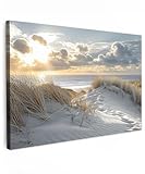 MuchoWow© Bild auf Leinwand Groß 120x80 cm XXL Schlafzimmer Bilder Badezimmer Wand Deko Wohnzimmer Modern Wanddeko Bilderwand Geschenk Sonnenuntergang - Dünen - Pflanzen - Natur - Strand