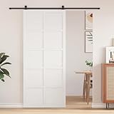 Scheunentür Weiß 100 x 210 cm Massivholz Kiefer, Schiebetürbeschlag Barn Door für Innenräume Schlafzimmer Badezimmer Flur