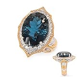 Cavill Londonblauer Topas Ring 16,2 ct Oval Konkavschliff in 925er Silber mit 17 kleine funkelnde Zirkone aus Kambodscha, Ovaler Topas Silberring in Tiefblau, Größe 17