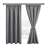 JuFang Gardinen Blickdichte Verdunkelungsvorhänge mit Kräuselband für Schlafzimmer,Wohnzimmer,Thermovorhang mit Ösen,2er Set,Grau,175x140cm(HxB)