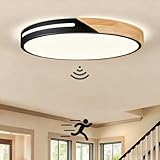 Deckenlampe mit Bewegungsmelder LED Deckenleuchte Naturweiß Holz Deckenlampe Flach Rund Schlafzimmerleuchte Innen Modern Lampe Beleuchtung für Flur Korridor Treppe Küche Balkon Wohnzimmer (4500K)