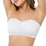 Jiuday Bandeau BH ohne Träger mit Transparente Träger Damen Trägerloser BH mit Rutschfester Silikon (Weiß,M)
