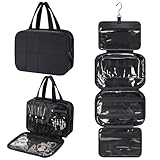 Kulturbeutel zum Aufhängen Damen, Kulturtasche Damen zum Aufhängen mit Schmuck Organizer, Faltbarer Wasserdichter Reise Kulturbeutel, Hanging Toiletry Bag mit Mehreren Fächern, Waschtasche mit Haken