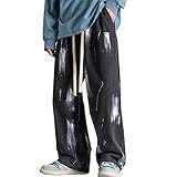 DOSLAVIDA Herren Hip Hop Jeans Jogger Loose Fit Streetwear Biker Baggy Jeans Hosen Stylisch Bedruckt Cargo Denim Hose, M-Schwarz, X-Groß