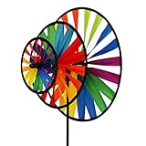 CIM Windspiel - Magic Wheel Triple - UV-beständig und wetterfest - Windräder: Ø35cm/Ø25cm/Ø16cm X Höhe: 102cm - inkl. Fiberglasstab