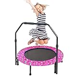 Trampolin Kinder|Ø ca. 91 cm|Faltbarer Rebounder für Minitrampolin mit Schaumgriff,Sicherheitspolster und Strapazierfähiger Abdeckung für Innen und Außen |Trampolin für Jumping Fitness (Rosa)