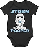 Baby Body Junge Mädchen - Sprüche - Storm Pooper Stormpooper - 6/12 Monate - Schwarz - bodys für babys mit sprüchen lustige babygeschenke lustiges zur geburt babybody nerd strampler